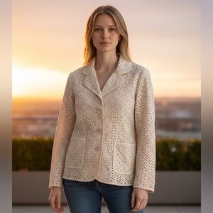 Susan Graver NEW Linen Jacket Size Medium Mother Of Pearl Big Buttons Closure